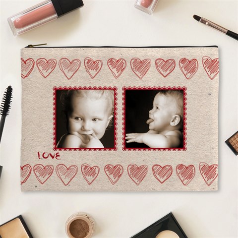 Red Glitter Valentines Love Extra Larg Cosmetic Bag By Catvinnat Front