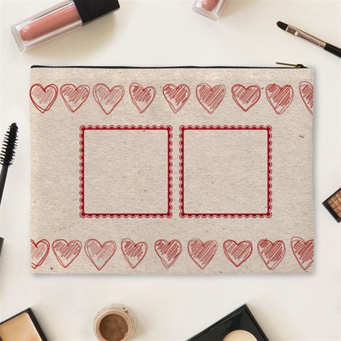 Red Glitter Valentines Love Extra Larg Cosmetic Bag By Catvinnat Back