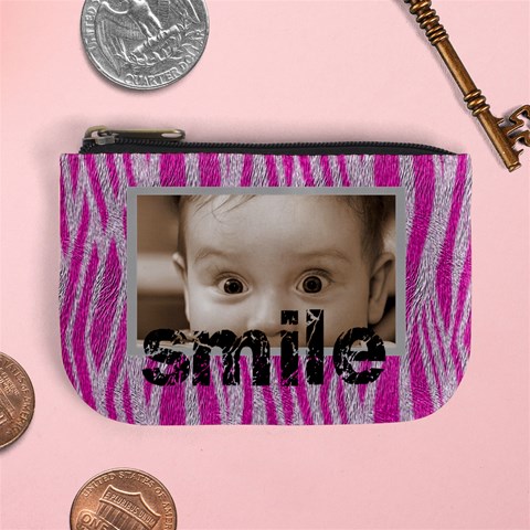 Funk Pink Furry Zebra Smile Mini Coin Purse By Catvinnat Front