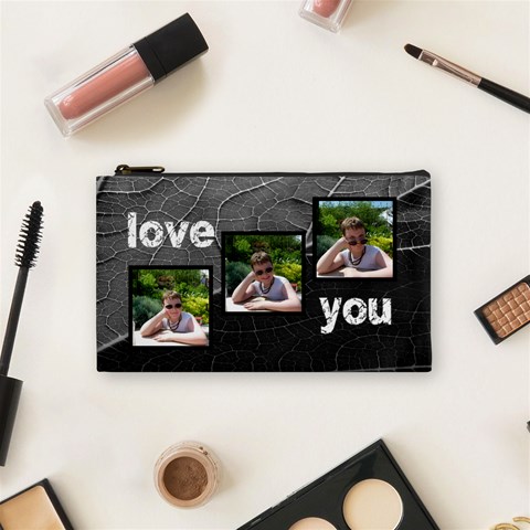 Love You Monochrome Jungle Small Cosmetic Bag By Catvinnat Front