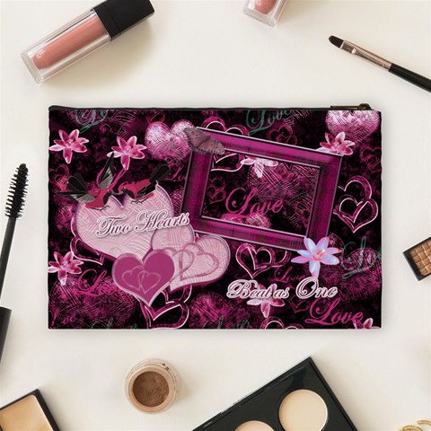 Two Hearts Beat As One Lav Large Cosmetic Bag By Ellan Back