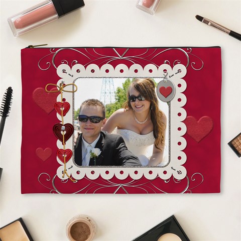 Elegant Red Hot Love Xl Cosmetic Bag By Lil Front