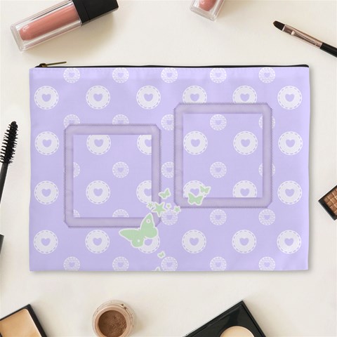 Lilac Hearts Cosmetic Bag Xl By Happylemon Front