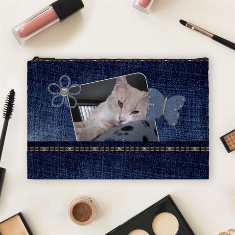 Denim Delight Large Cosmetic Bag By Lil Front