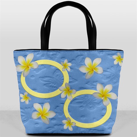 Blue Butterfly And Frangipani Bucket Bag (2sides) By Deborah Front