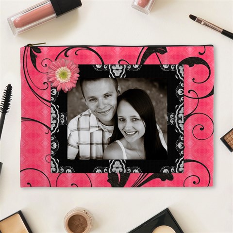 Hot Pink & Black Xl Cosmetic Bag By Lil Front