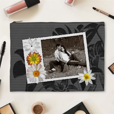 Charcoal Floral Xl Cosmetic Bag By Lil Front