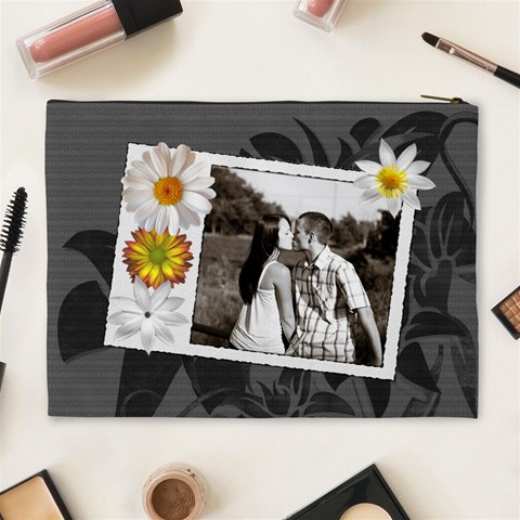 Charcoal Floral Xl Cosmetic Bag By Lil Back