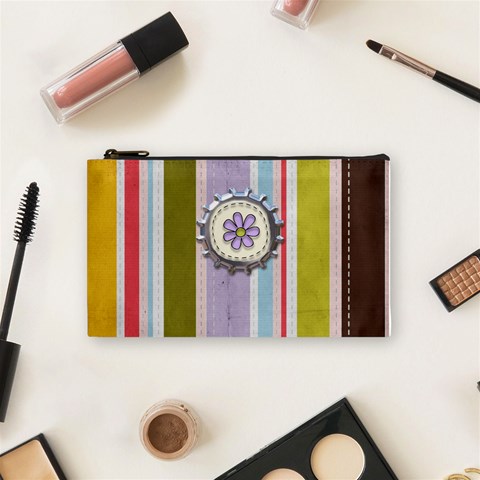 Spring Flower Stripe Small Cosmetic Bag By Redhead Scraps Front