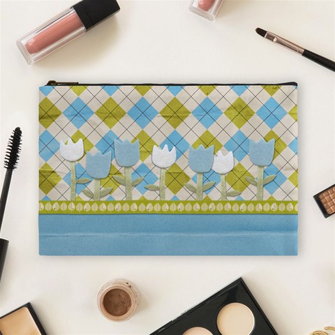 Spring Argyle Plaid Large Cosmetic Bag By Redhead Scraps Front