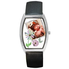 Green Floral Barrel Style Metal Watch