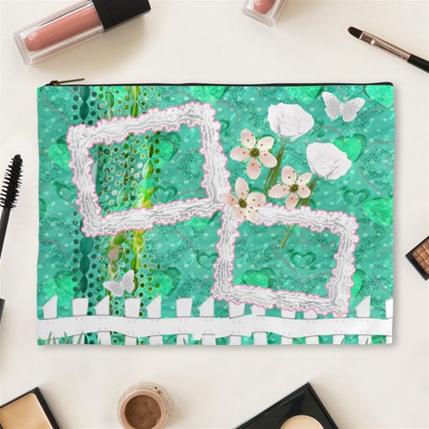 Spring Flower Floral Aqua Xl Cosmetic Bag By Ellan Front