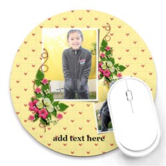 Round Mousepad- Flowers And Hearts
