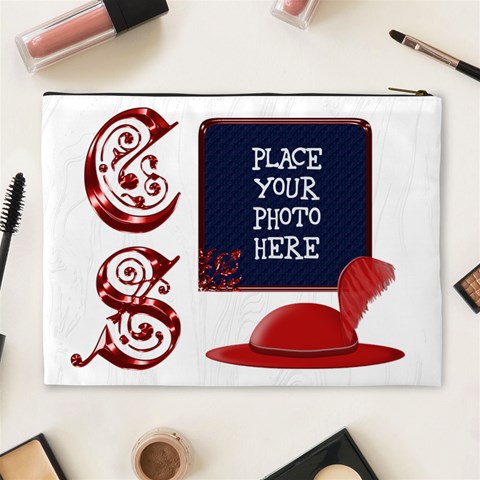 Red And White Xl Cosmetic Bag By Chere s Creations Back