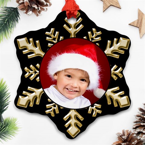 Black And Gold Snowflake Ornament By Deborah Front