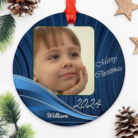 Blue Round Gift Tag Or Ornament By Deborah Front
