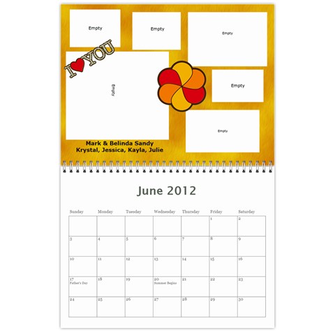 2012 Sandy Family Calendar By Jill Coston Jun 2012