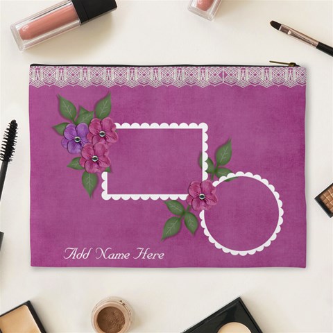 Cosmetic Bag (xl) : Flowers And Lace By Jennyl Back