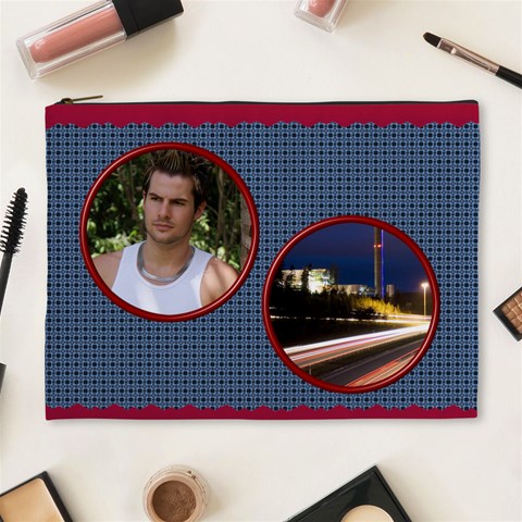 Red And Navy Xl Cosmetic Bag By Deborah Front