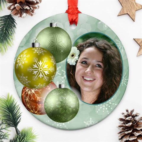 Shades Of Pale Green Christmas Round Ornament (2 Sided) By Deborah Back