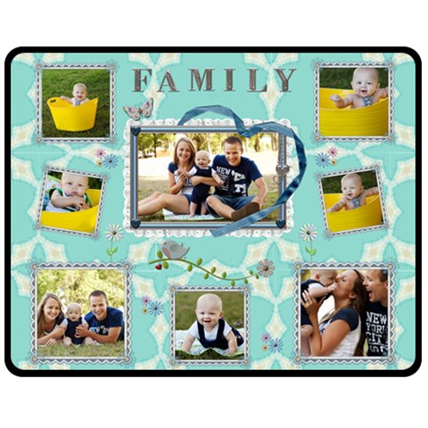 Family Love Blue Medium Fleece Blanket By Lil 60 x50  Blanket Front