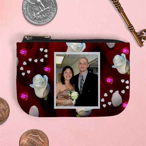 Hearts And White Roses Change Purse By Kim Blair Front