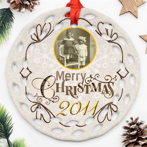 Merry Christmas 2011 Double Sided Filigree Ornament By Catvinnat Front