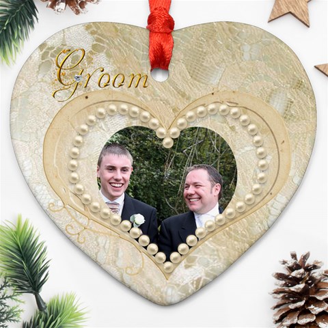 Bride & Groom Heart Double Sided Ornament By Catvinnat Back