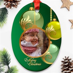 Green Christmas Oval Ornament 2 (2 Sided)