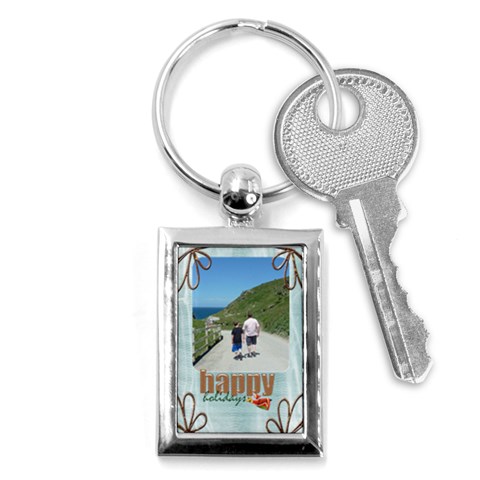 Happy Holidays Rectangle Keychain Keyring By Catvinnat Front