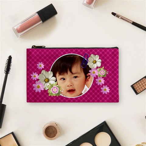 Pink Florals Cosmetic Bag Small By Happylemon Front