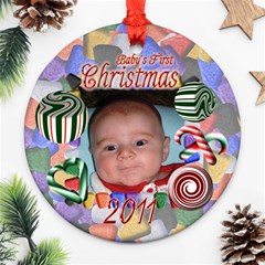 Babys First Christmas Two Sided - Round Ornament (Two Sides) Babys First Christmas Two Sided - Round Ornament (Two Sides)