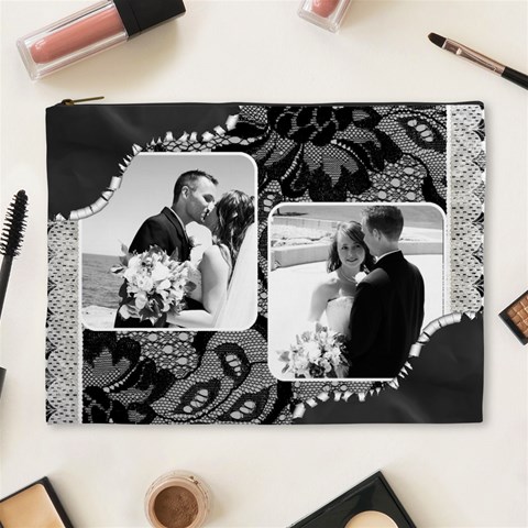 Deluxe Black And White Xl Cosmetic Bag By Lil Front