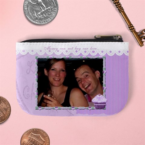 Money Can Not Buy Our Love Purple Cupcake Mini Coin Purse By Claire Mcallen Back