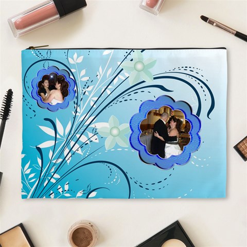 Blue Flower Xl Cosmetic Bag By Kim Blair Front