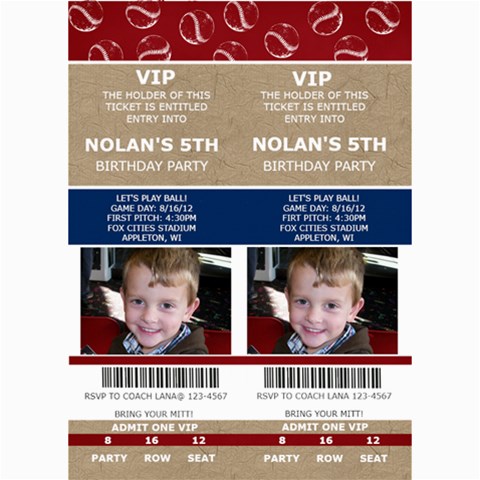 Sports Ticket Invite By Lana Laflen 7 x5  Photo Card - 6