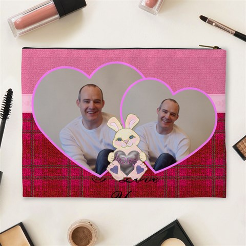 Double Hearts Xxl Cosmetic, Make Up Bag Pink Tartan By Claire Mcallen Back