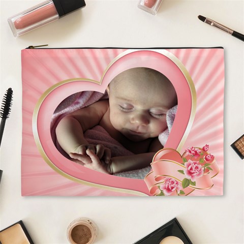 Pink Heart (xl) Cosmetic Bag By Deborah Front