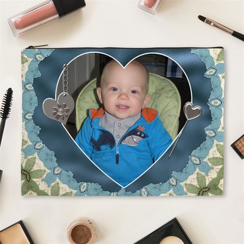 Blue Heart Xl Cosmetic Bag By Lil Front