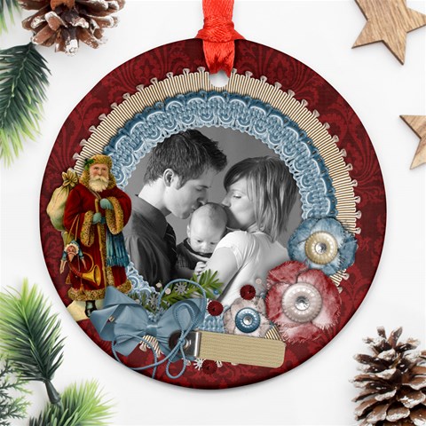 Vintage Santa/christmas, Ornament Round (1 Side) By Mikki Front