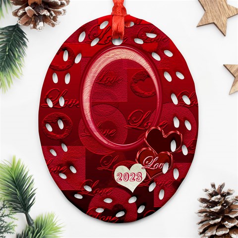 Red Love Oval Filigree Ornament By Ellan Front