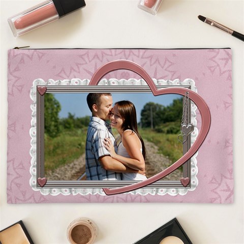 Pink Heart Xxl Cosmetic Bag By Lil Front