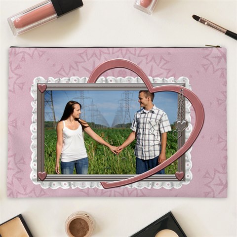 Pink Heart Xxl Cosmetic Bag By Lil Back