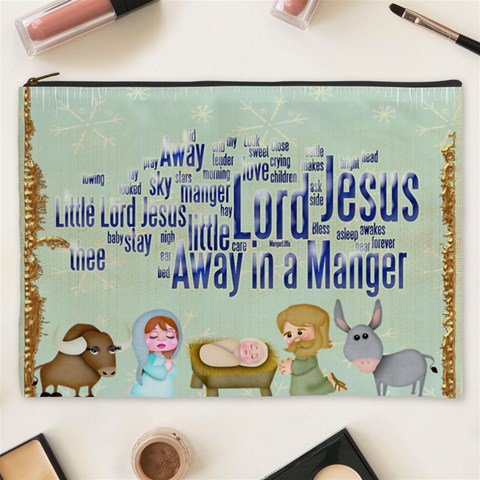 Away In A Manger Xxxl  Gift Cosmetics Bag By Catvinnat Front
