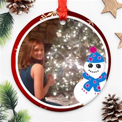 Snowman and white frame Round Ornament (2 sides) - Round Ornament (Two Sides)