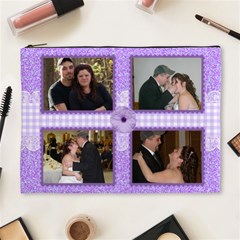 purple gingham and lace trim Cosmetic Bag (XL) 2 sides