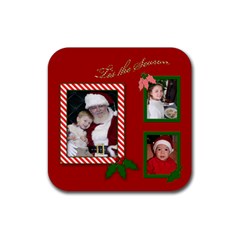 Red Christmas Coaster - Rubber Coaster (Square) Red Christmas Coaster - Rubber Coaster (Square)