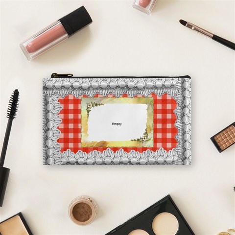 Red Gingham And Pearl Cosmetic Bag (small) By Kim Blair Front