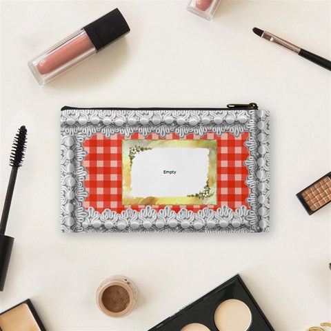 Red Gingham And Pearl Cosmetic Bag (small) By Kim Blair Back