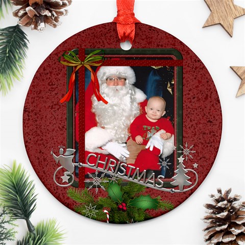 Red Christmas Round Ornament (2 Sides) By Lil Back